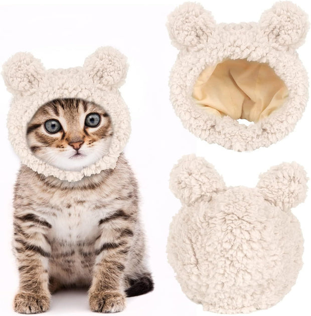 Cute Cat Costume Bear Hat For Cat Warm Soft Small Pet Headwear